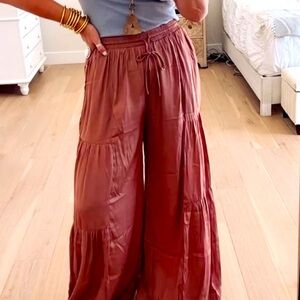 Mustard Seed Terracotta Tiered Wide Leg Pants